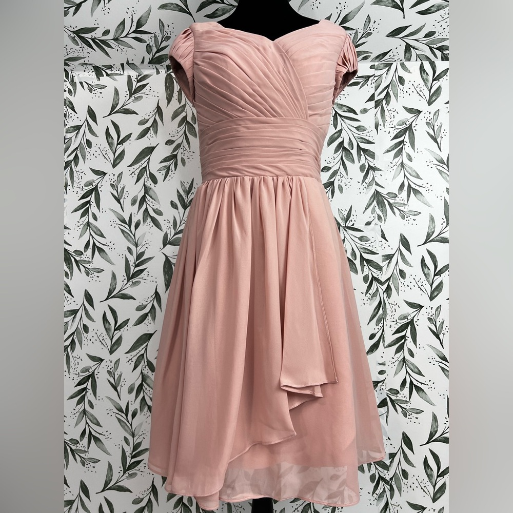 Elegant Pink Mauve Ruched A-line Chiffon Dress Cap Sleeves Sz S 4 Bridesmaid #8